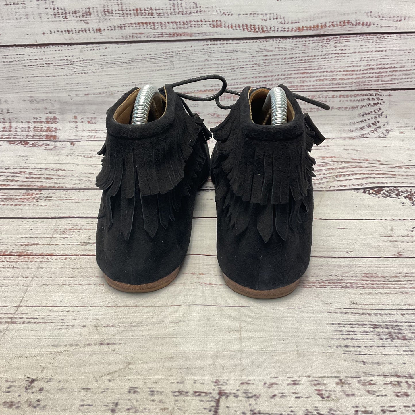 Ulla Johnson Black Suede Laced Moccasin Fringe Shoe Women Size 8.5