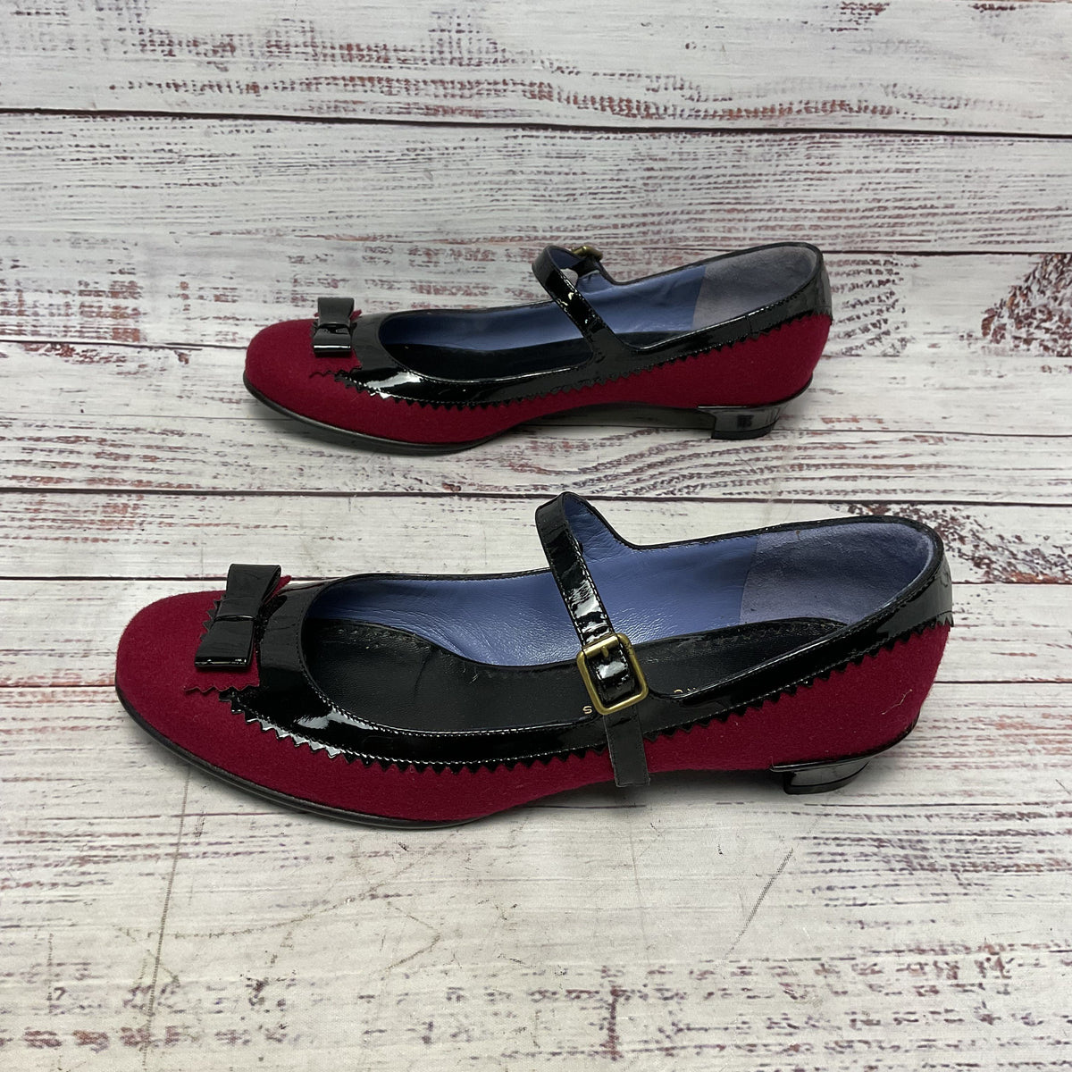 Marc Jacobs Mary Jane Maroon Wool Black Shoe Women Size 7US 37EU