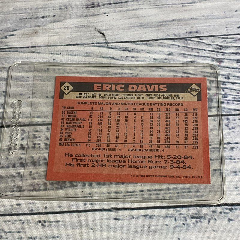 VTG. Topps 1986 Eric Davis #28 Ungraded Baseball Card GREAT CONDITION
