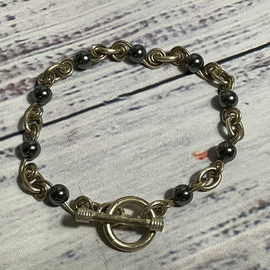 Sterling Silver & Hematite Beaded 7.5" Bracelet- 15.0g