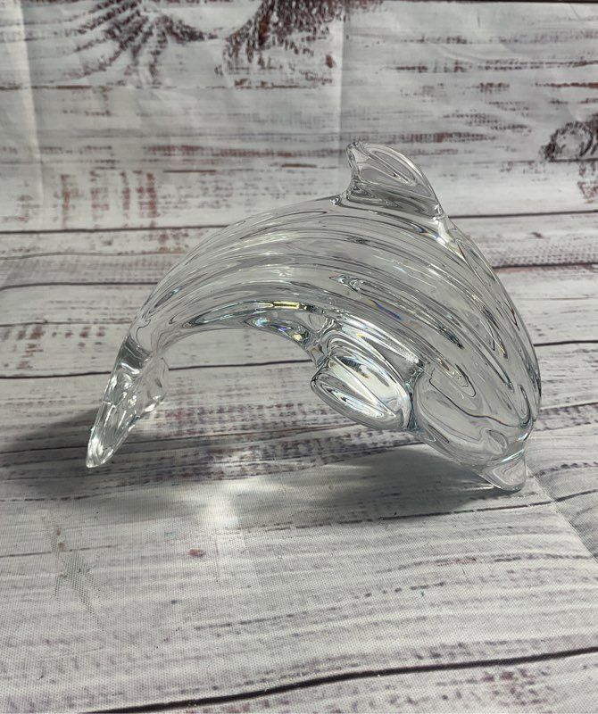 Vintage Waterford Solid Crystal 5.25" Leaping Dolphin Figurine Paperweight