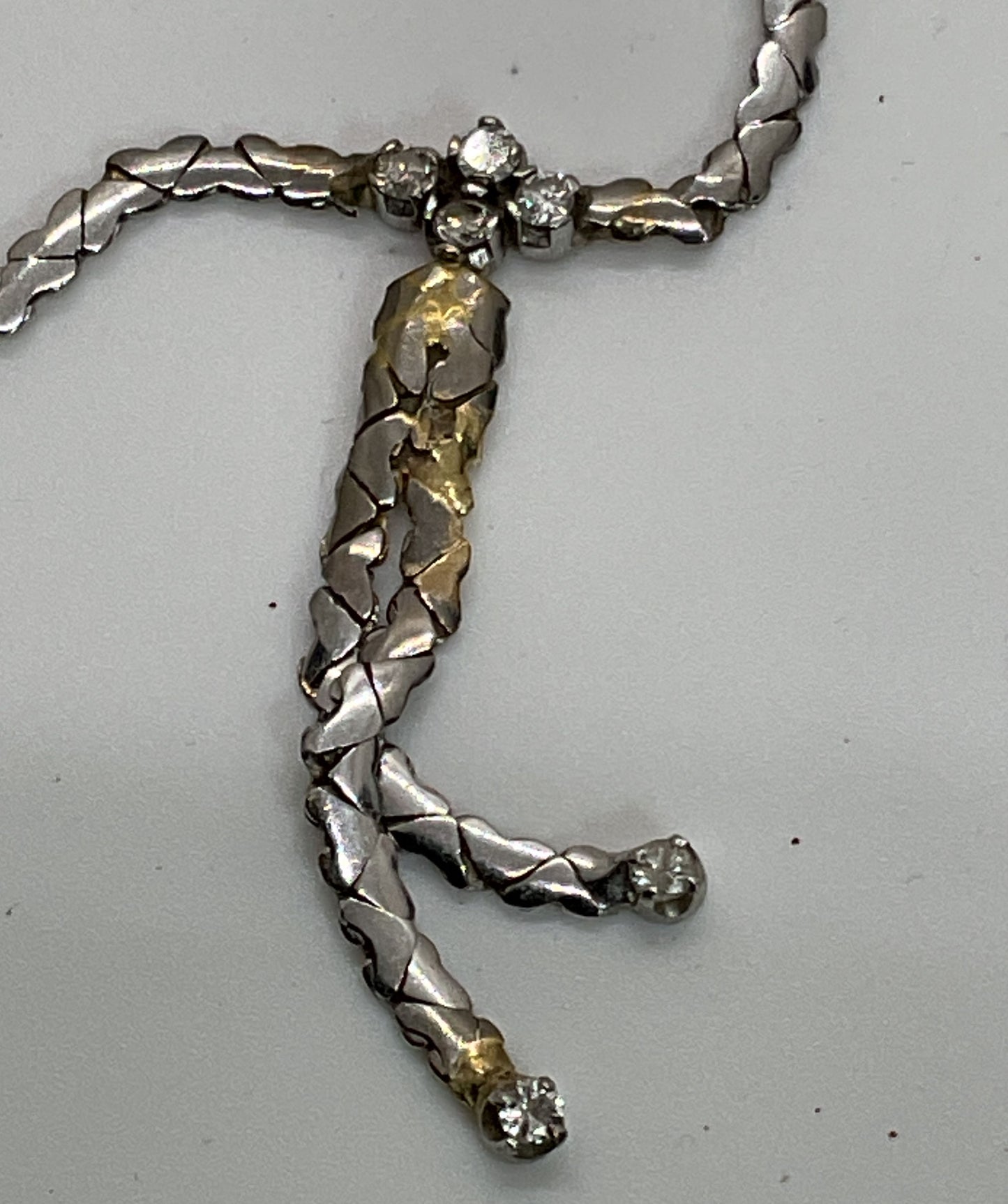 14K White Gold & Diamond Y Drop Heart Linked Chain 15.25" Necklace- 8.64g