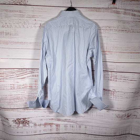 Ike Behar Blue Stripe Long Sleeve Button Up French Cuff Dress Shirt 16 34/35