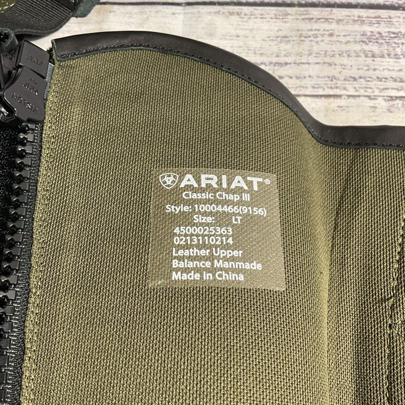 NWOT Ariat Black Leather Classic Chap III Chaps - Size LT