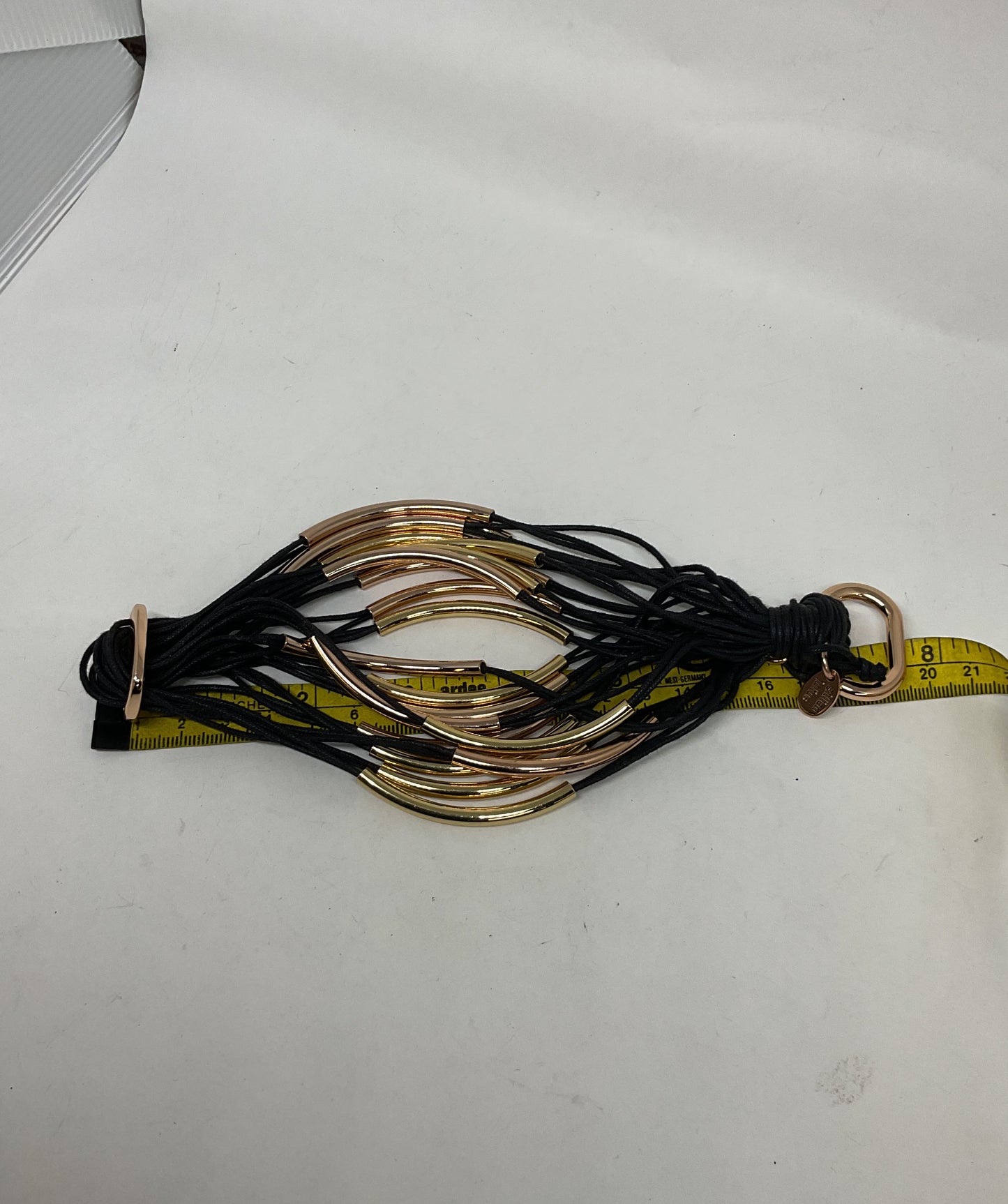 GILLIAN JULIUS Gold Tone Multi Strand Black Cord Bracelet