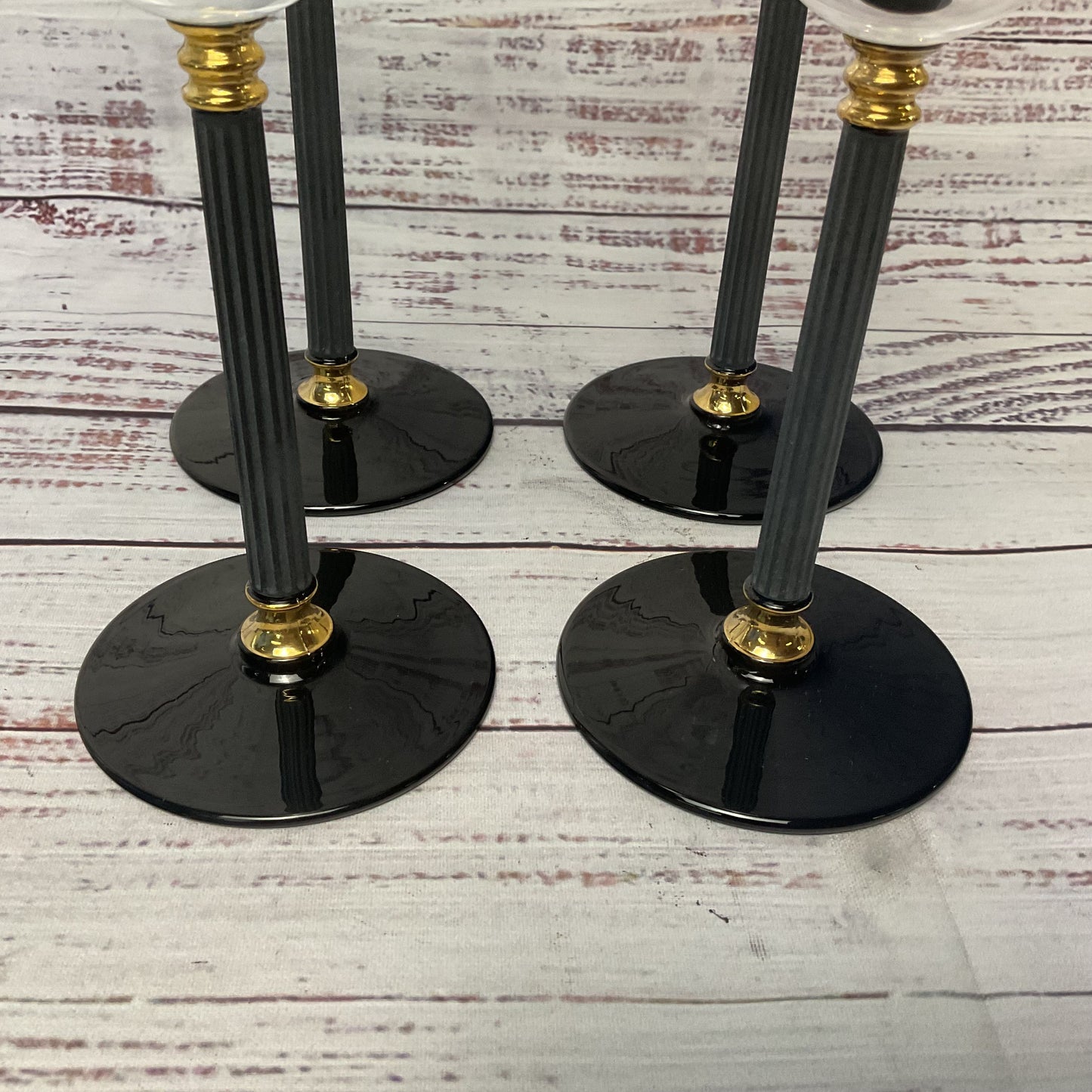 Sasaki Water/wine Glasses Black Stem Base Gold Accents Set Of 4