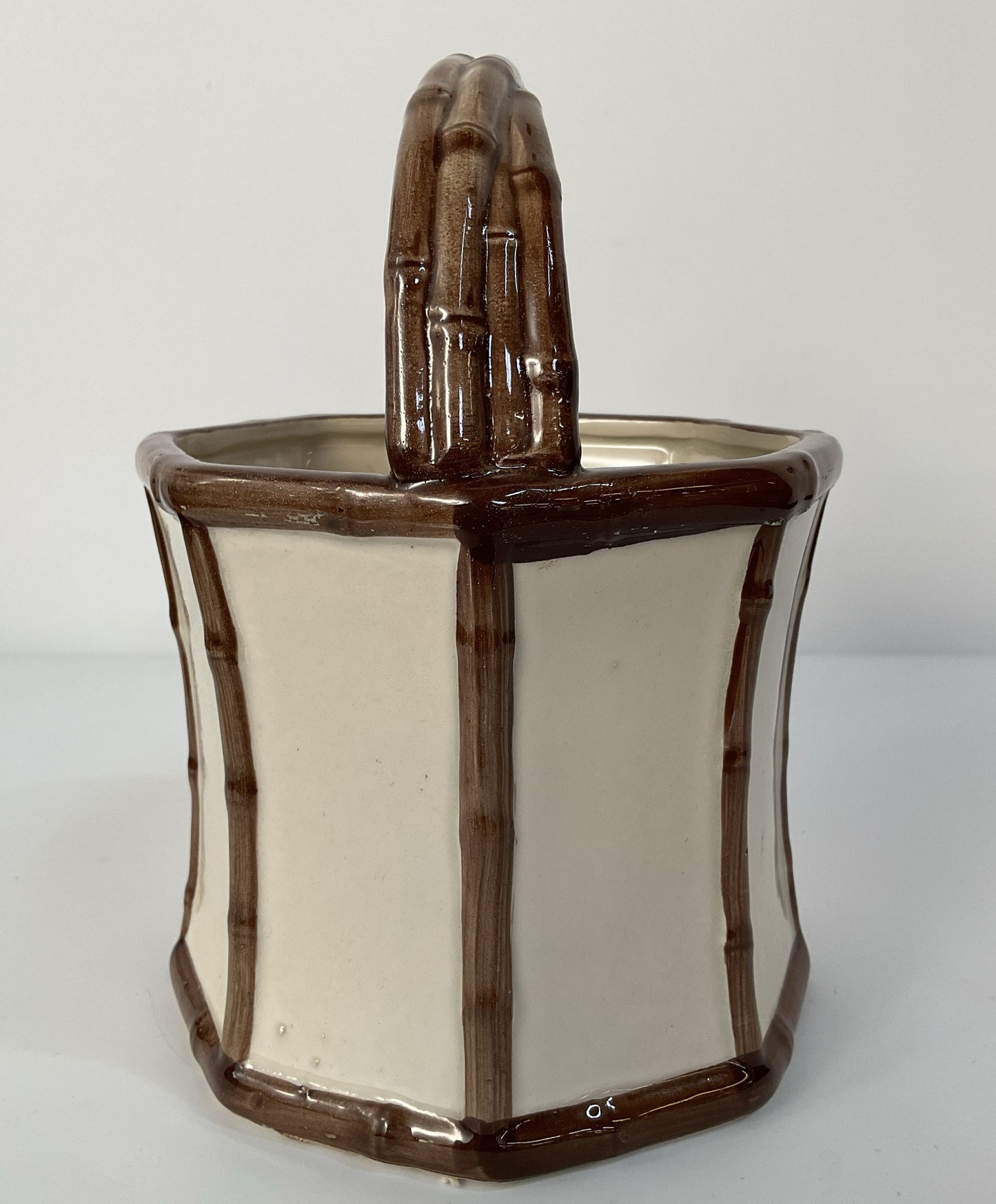 Vintage Fitz and Floyd Bamboo Motif Ceramic Basket Vase
