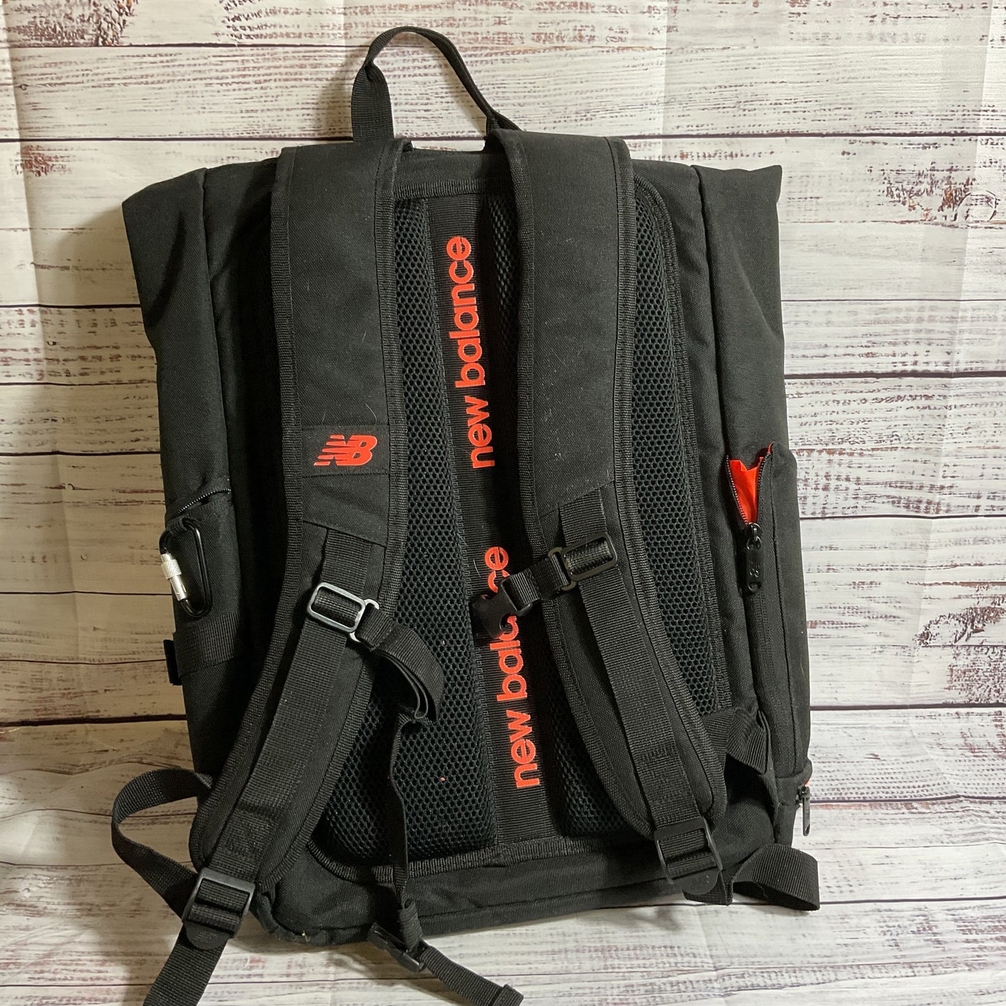 NEW BALANCE Black with Neon Orange Accent Flap Backpack- GREAT CONDITION