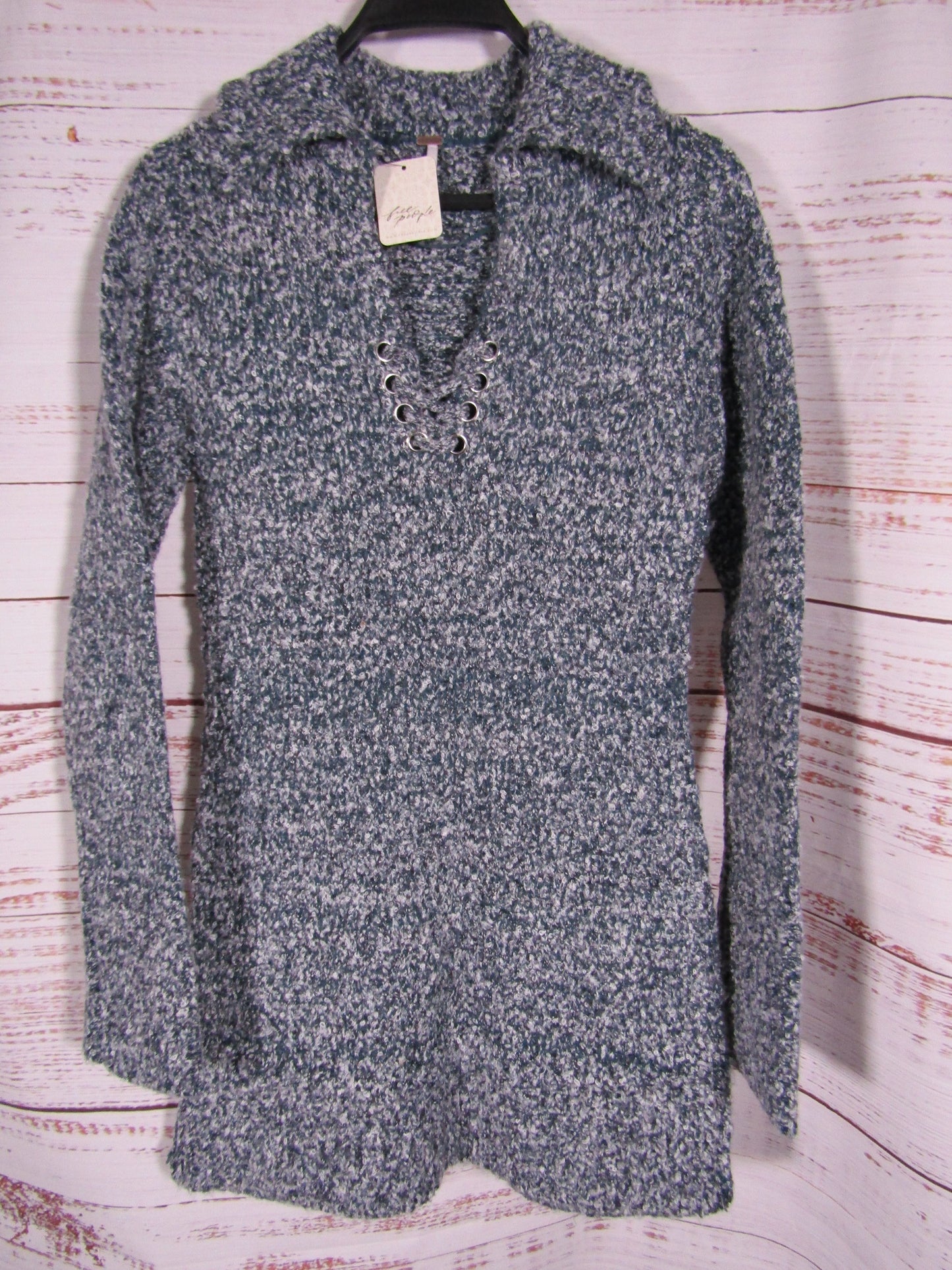Free People Milena Women's Blue Cotton Wool Blend Mini Sweater Dress Size S