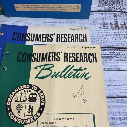 Vintage Lot Of 16 Consumers' Research Bulletin Magazines 1946-1948 (Incomplete)