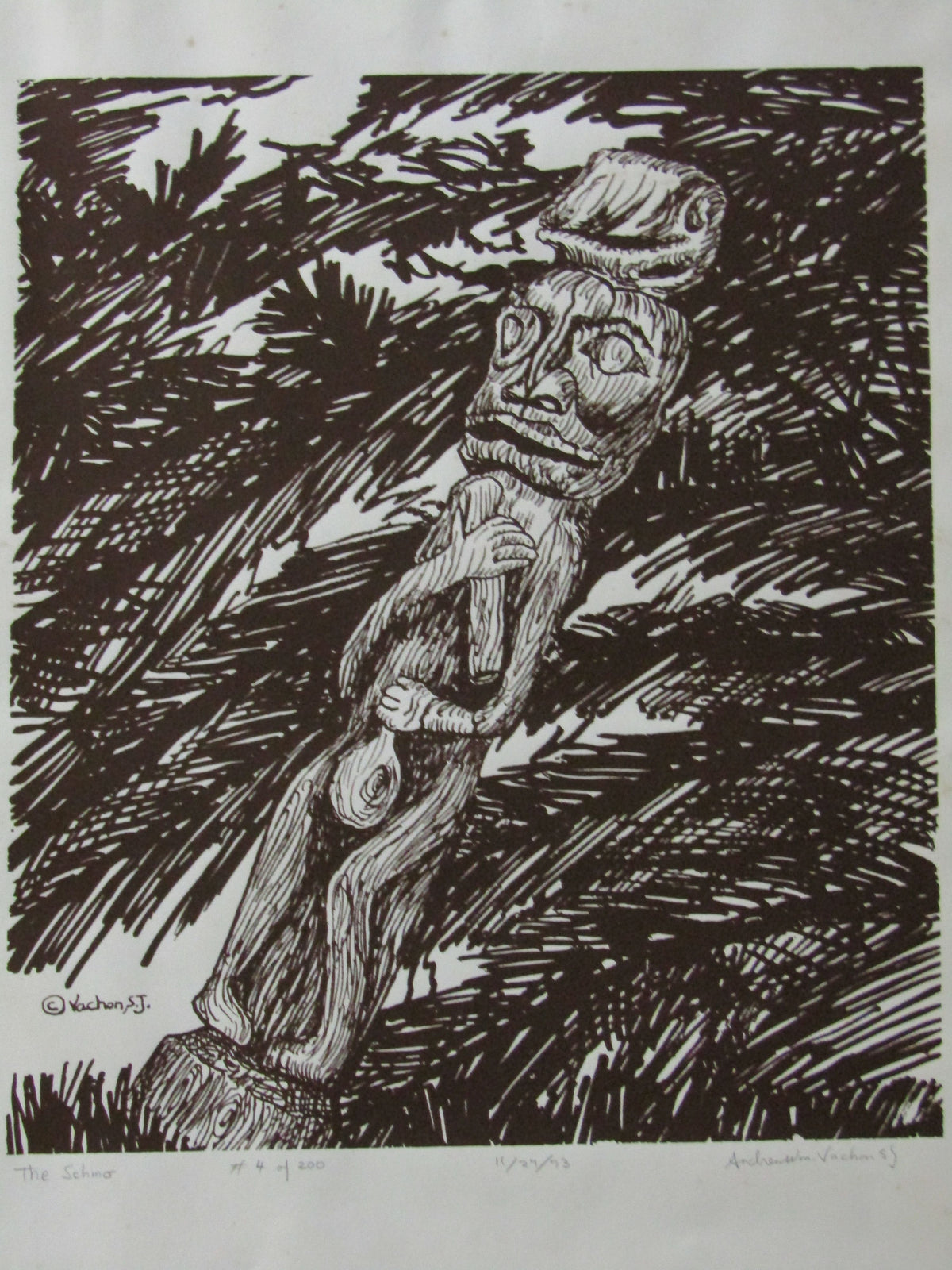 Vintage 1973 Andrew William Vachon Pencil Singed Totem Pole Print 4 of 200