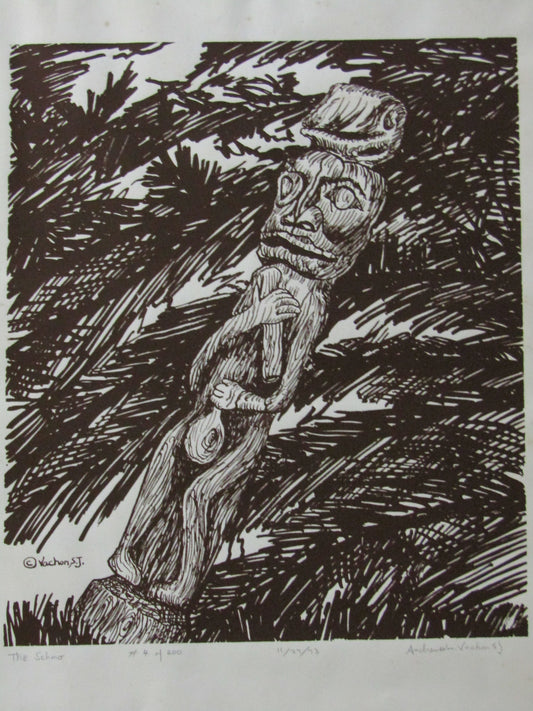 Vintage 1973 Andrew William Vachon Pencil Singed Totem Pole Print 4 of 200