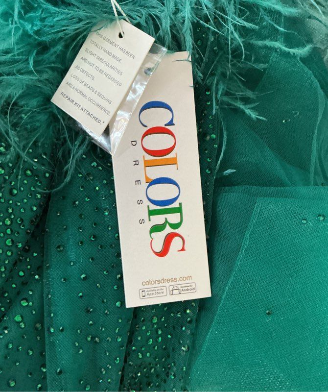 NWT Women's Colors Green One Shoulder Gown with mesh and beading Size 6