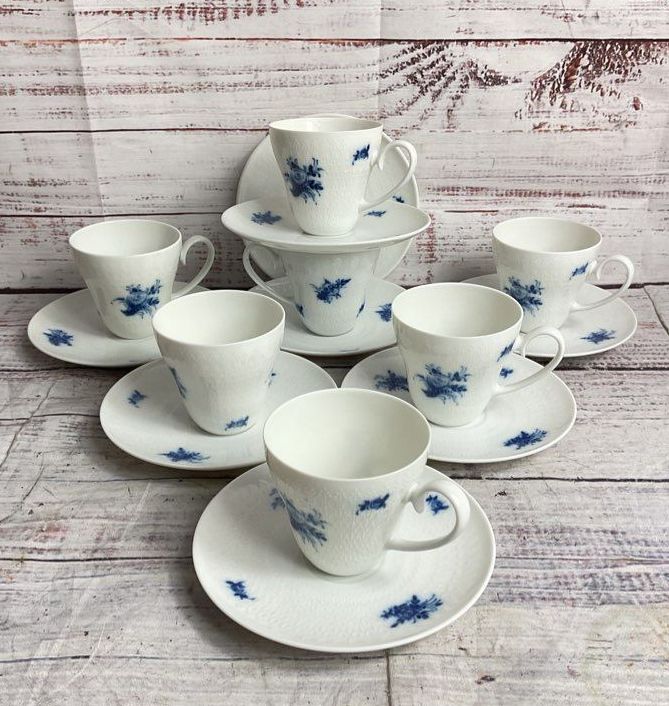 Rosenthal Björn Wiinblad Vintage Linie Rhapsody in Blue 7 Cups & Saucers White
