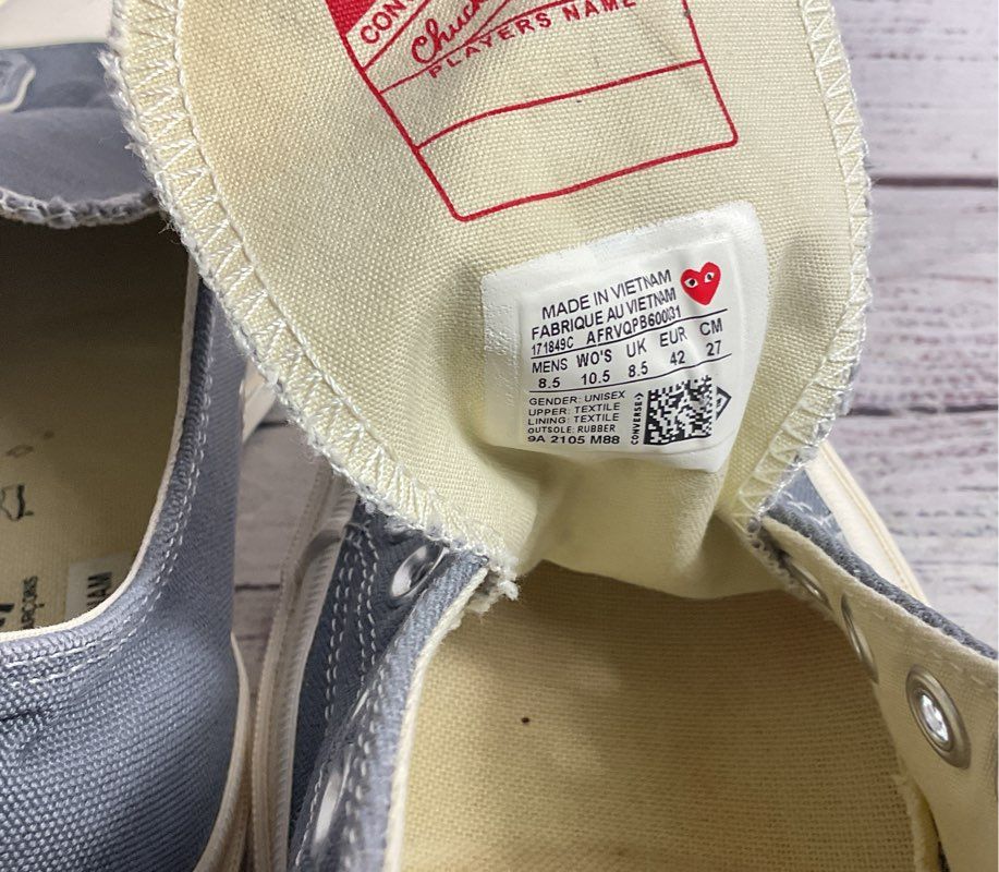 Comme des Garçons Play Converse Chuck Taylor All Star Sneakers Gray 8.5 M 10.5 W