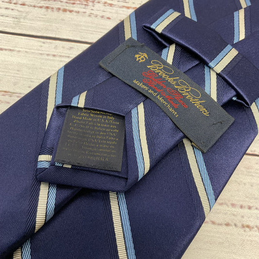 Brooks Brothers Navy Blue White Diagonal Stripe Silk Neck Tie - Size 59"