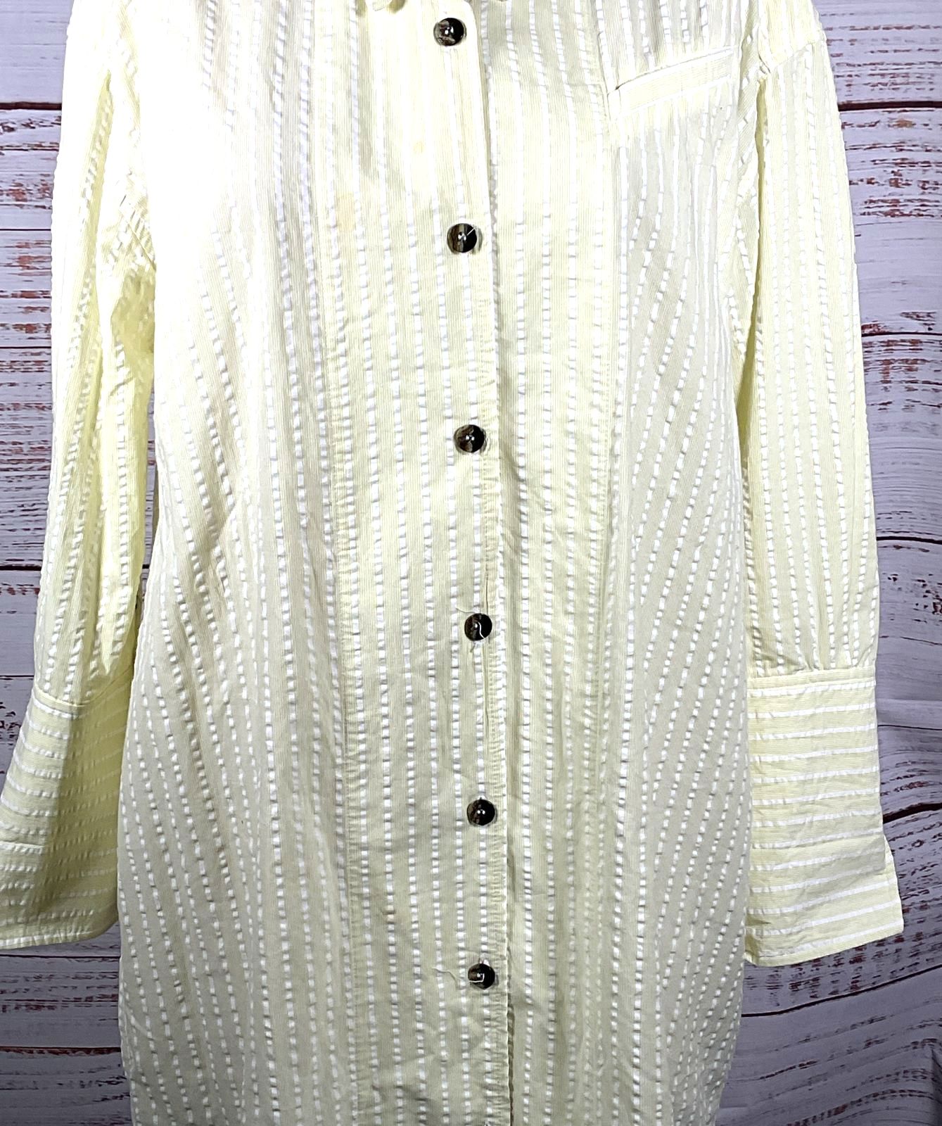 Ganni Striped Organic Cotton Seersucker Midi Shirt Dress Yellow XXS/XS