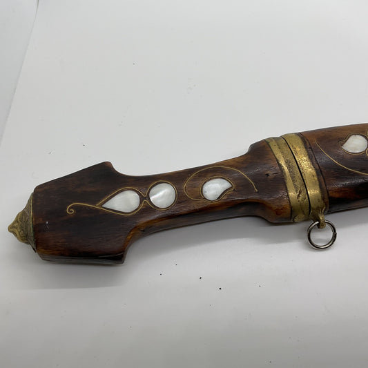 VTG./ANTIQUE Wood Curved Mother of Pearl Inlay Ottoman Style Dagger- 15"