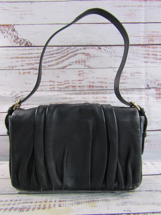 Oryany Bell Women's Ruched Black Leather Crossbody Shoulder Bag