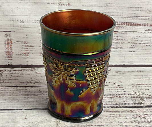Northwood Vintage Grape Leaf 4" Carnival Glass Tumbler Glass Multicolor