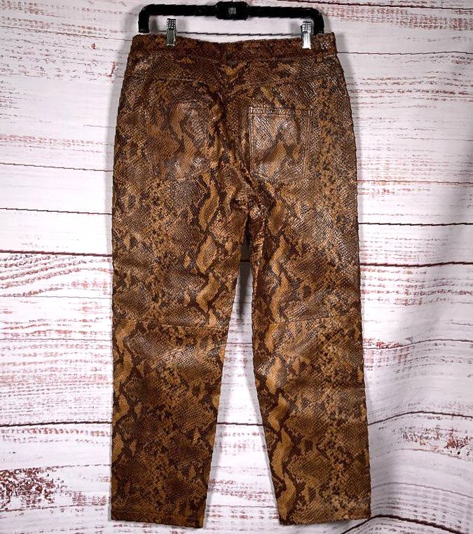 8 By Xoox Snakeskin Embossed Lambskin Leather Pants Brown 44