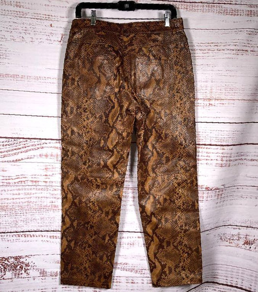 8 By Xoox Snakeskin Embossed Lambskin Leather Pants Brown 44