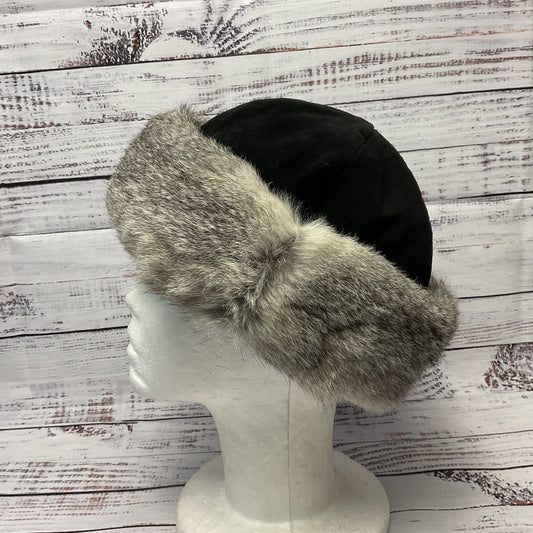 Surell Rabbit Fur Cuff Black Suede Shell Hat - Size OS
