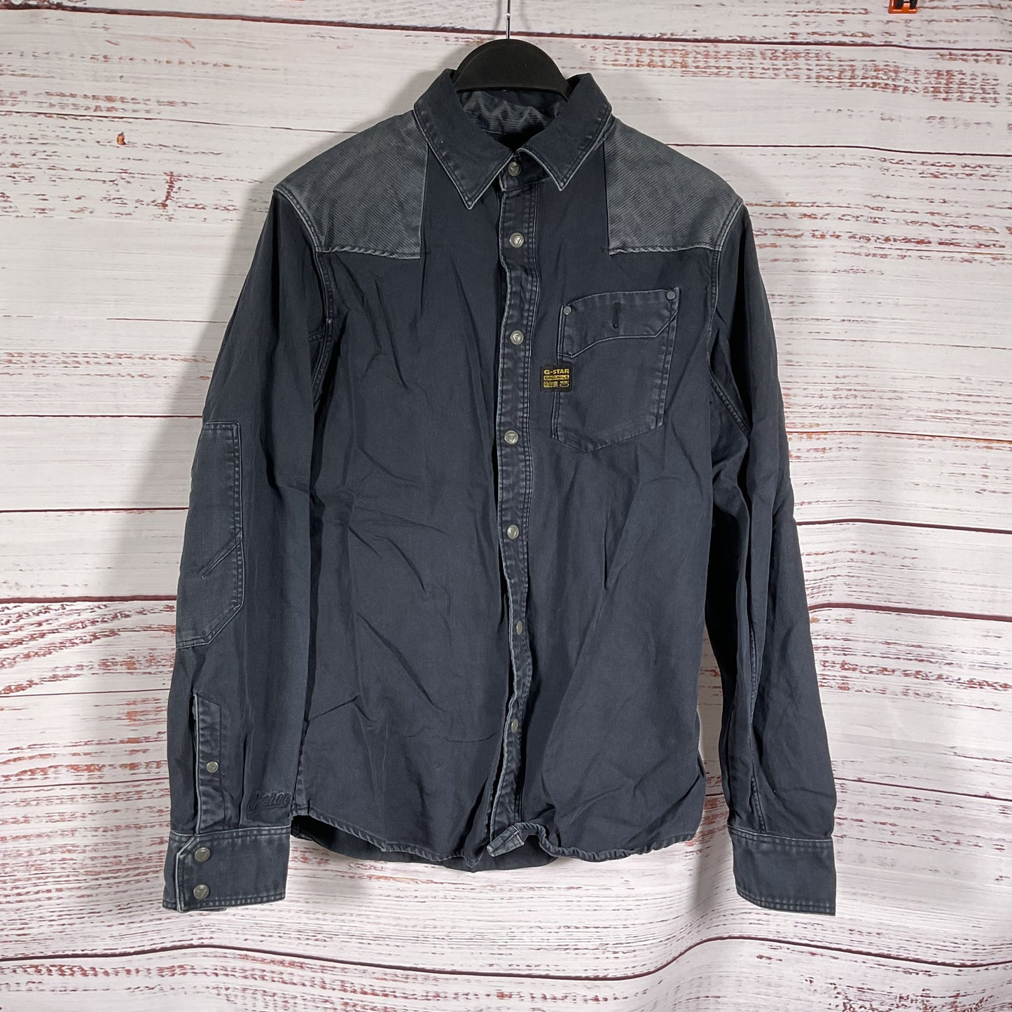 G-Star Raw Denim Blue Button Snap Corduroy Long Sleeve Shirt - Size S