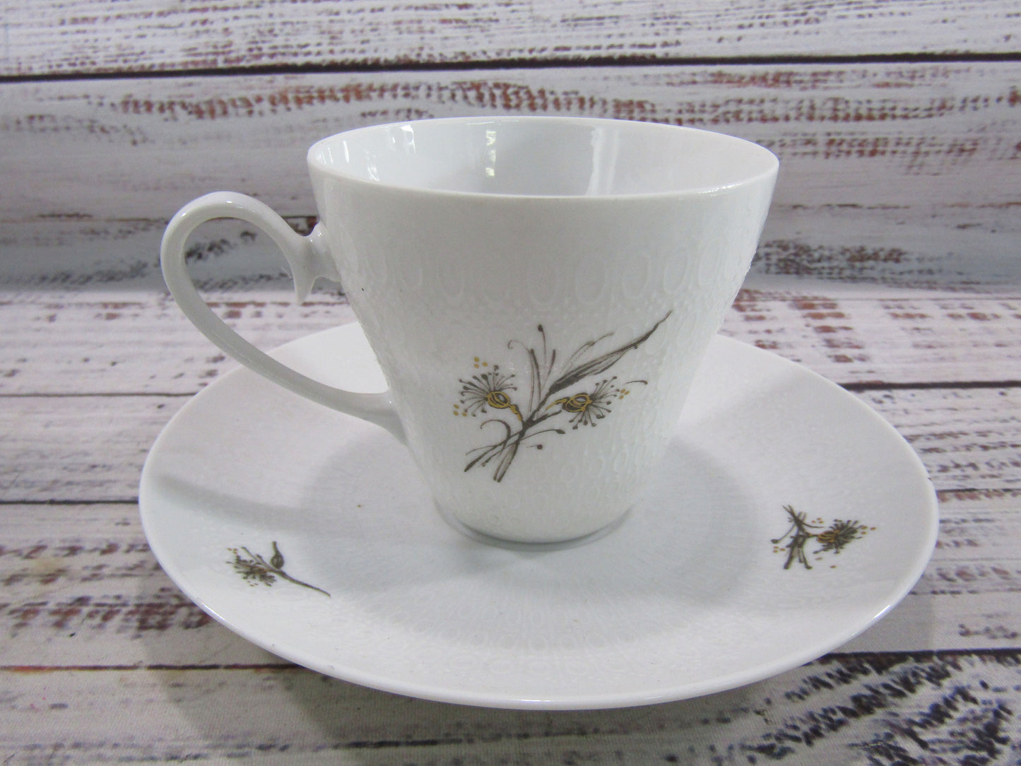 Rosenthal Basquette Bjorn Wiinblad White Porcelain Cup Saucer Creamer Sugar Bowl