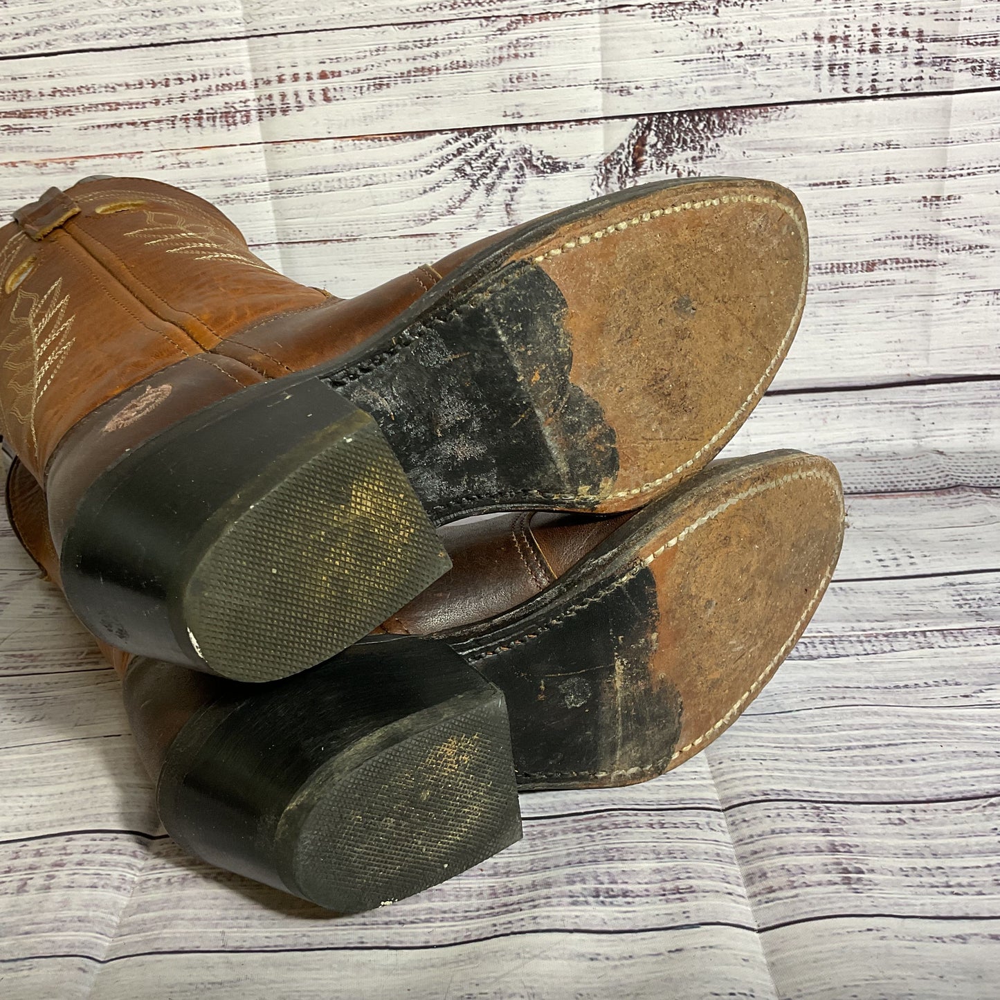 DOUBLE H Boot Company Kids Brown Leather Cowboy Western Boots- SZ 5.5
