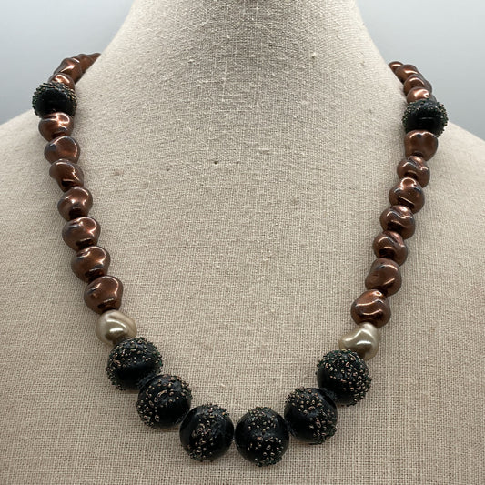 Sterling Silver Clasp Faux Pearl Necklace- 19"