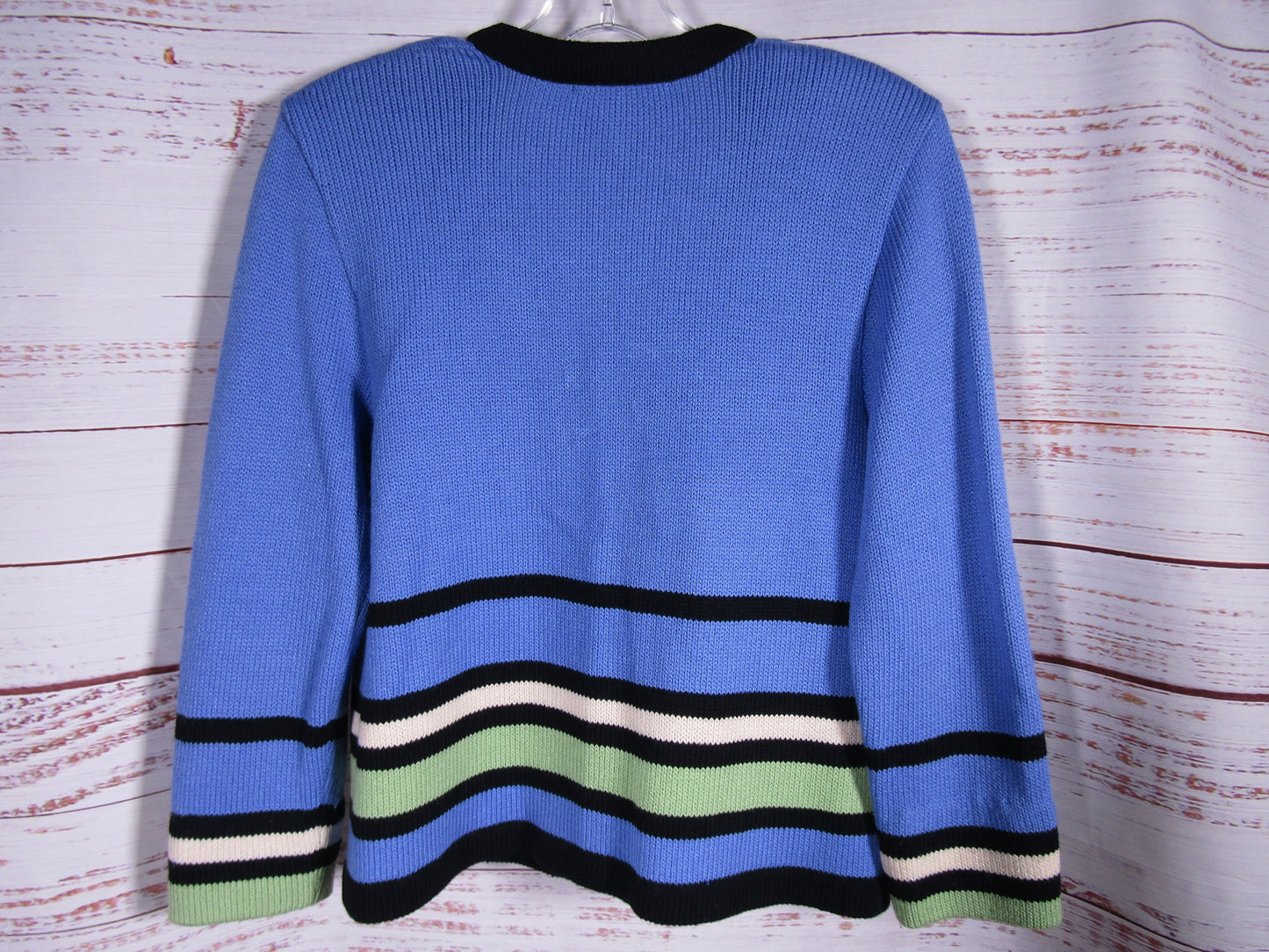St. John Women's Blue Striped Wool Blend Cardigan Sweater Size S