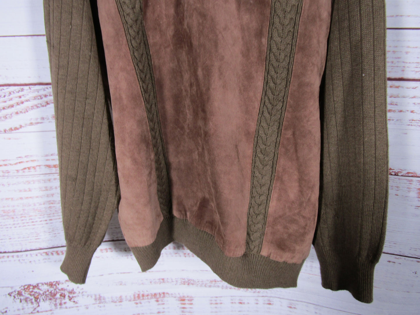 Vintage Cibreo Men's Brown Knit Suede Trim Sweater Size L