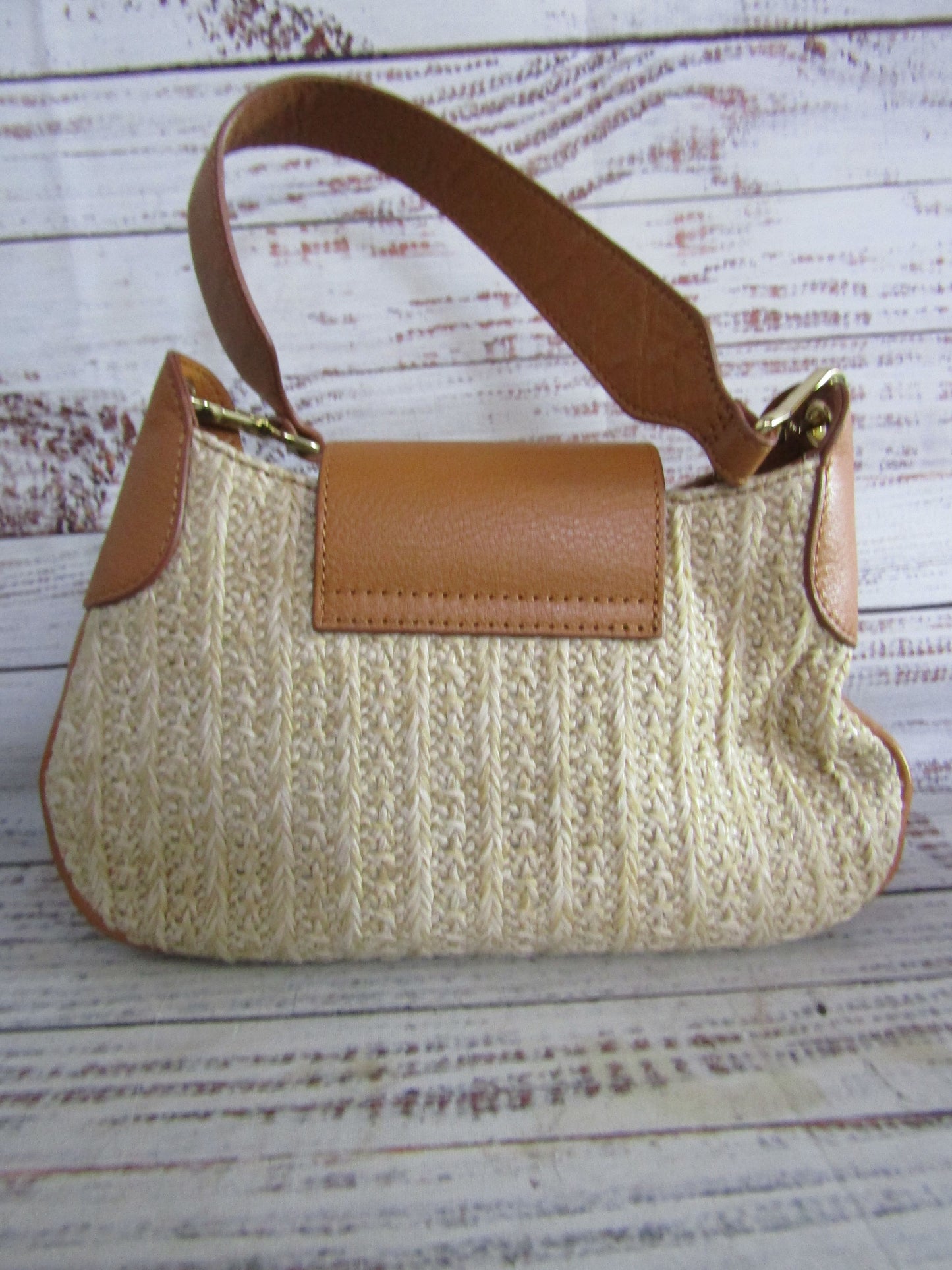 Mark & Graham Women's Beige Cotton Linen Blend Leather Trim Handbag