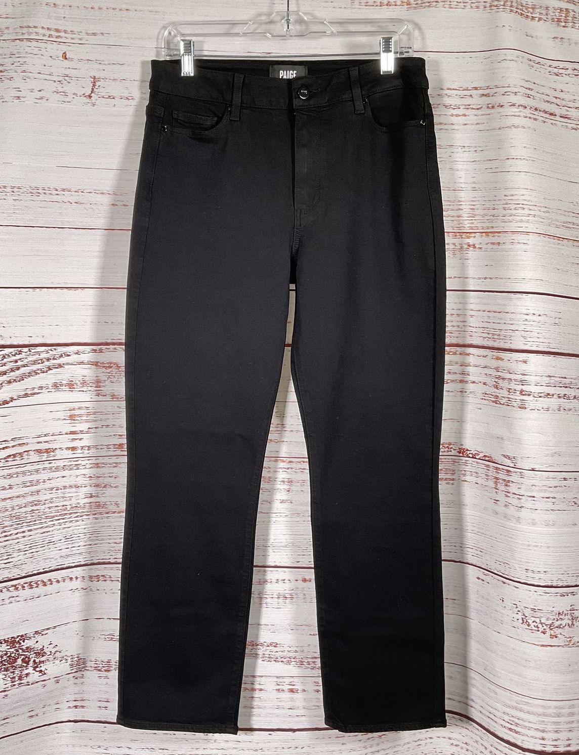 Paige Cindy High-Rise Slim Straight-Leg Cut Jeans Black 30