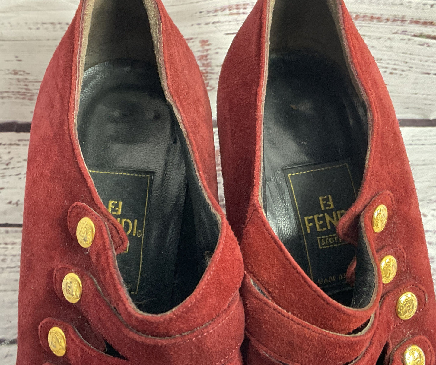 Fendi Vintage Suede Leather Side Button Pumps Red 35.5