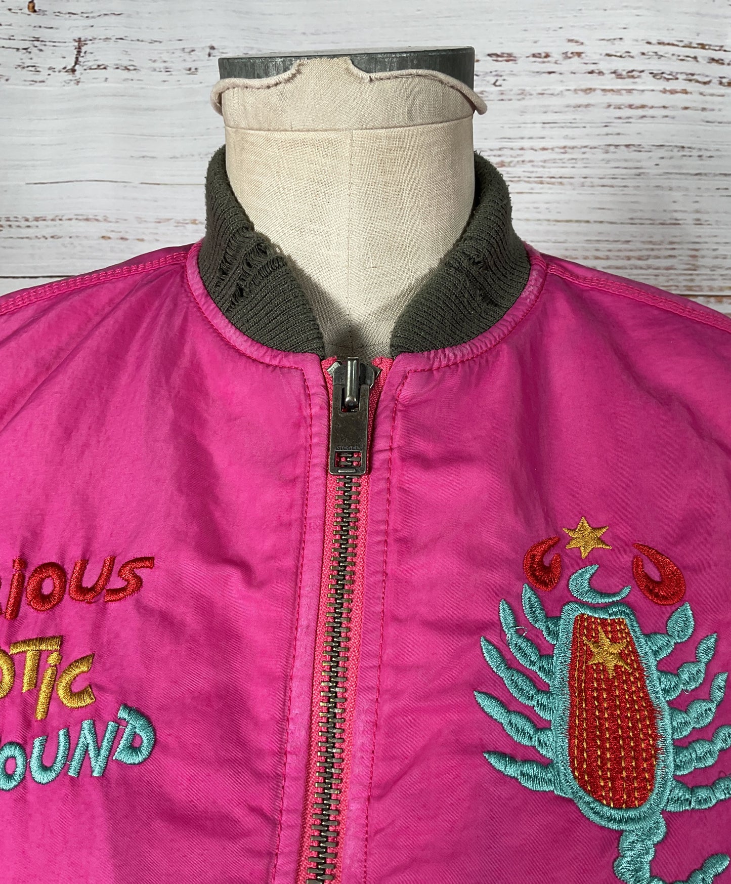 Diesel Scorpio Embroidered Bomber Jacket Hot Pink S