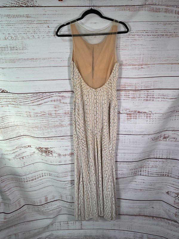 Alberto Makali Women's Crystal Beaded Sleeveless Gown Dress Beige Size 10