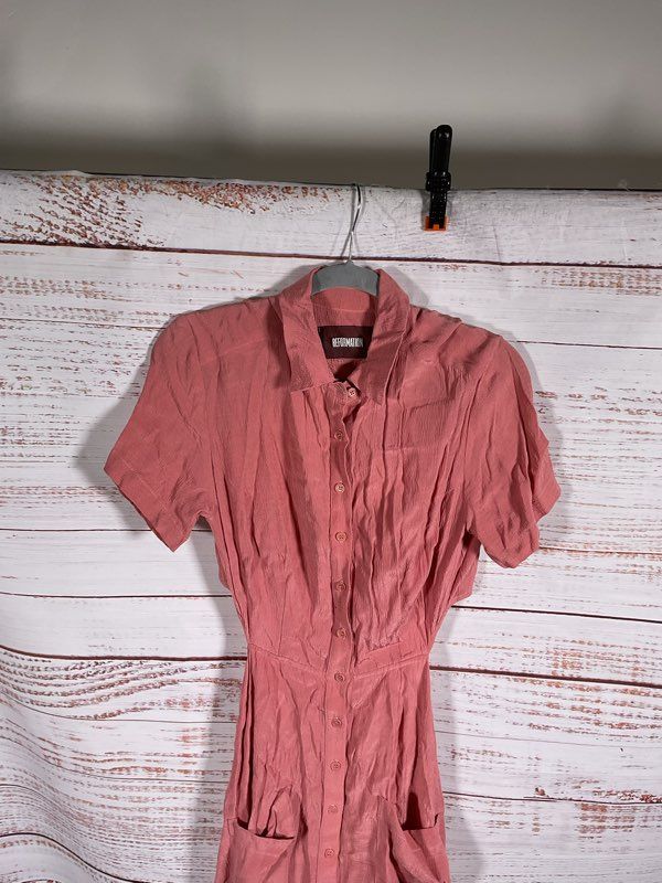 Reformation Women's Dusty Pink Asymmetrical Midi Pocket Dress Size S