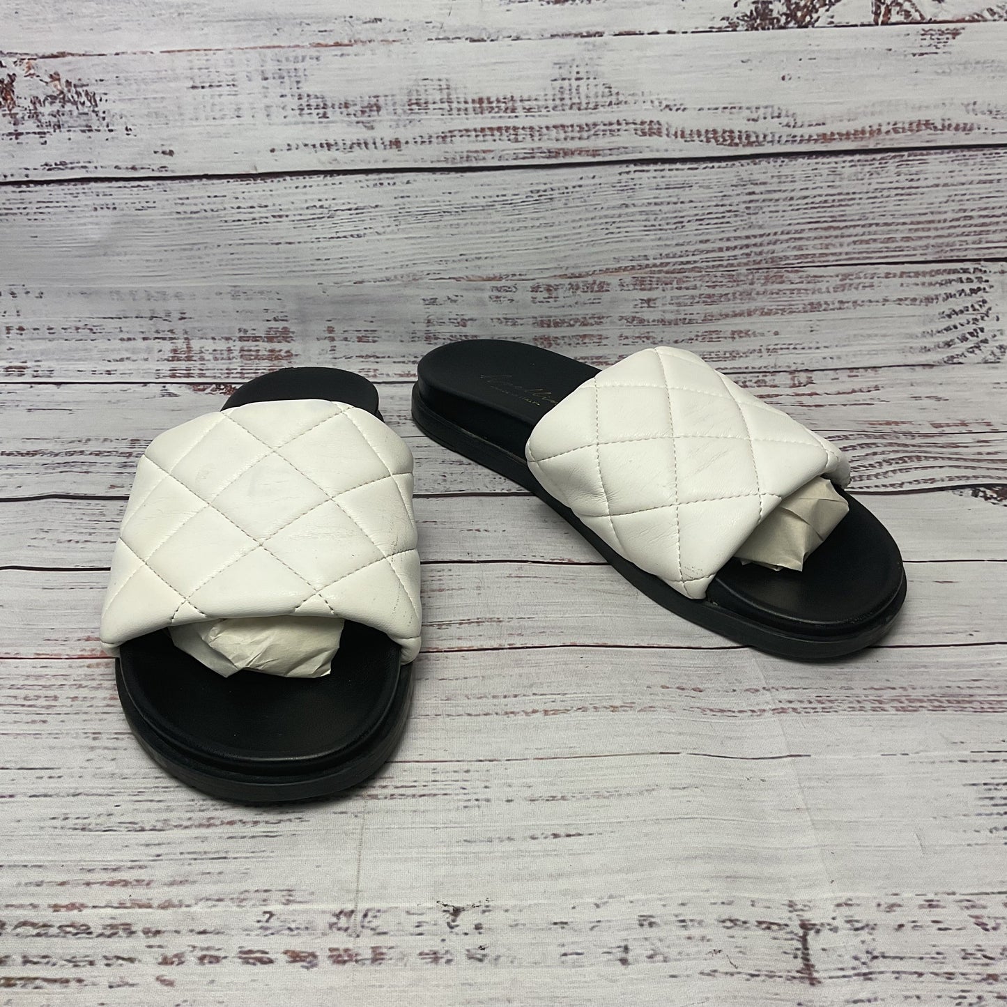 Avellini White Leather Slides Sandal Slipper Women 8.5