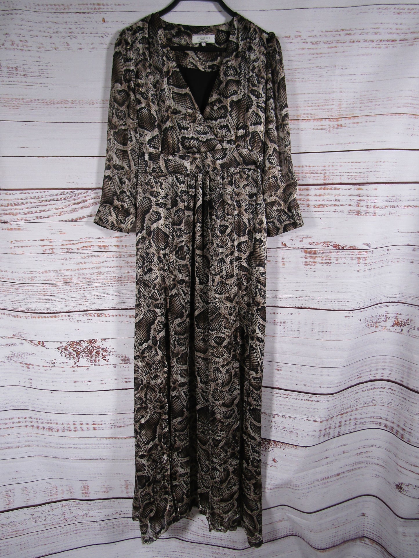 Opullence Maya Women's Brown Snake Print Long Sleeve Maxi Dress Size M