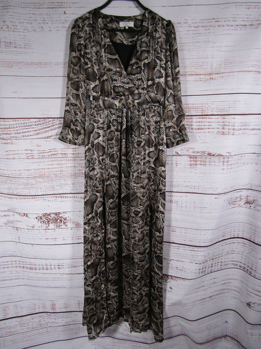 Opullence Maya Women's Brown Snake Print Long Sleeve Maxi Dress Size M