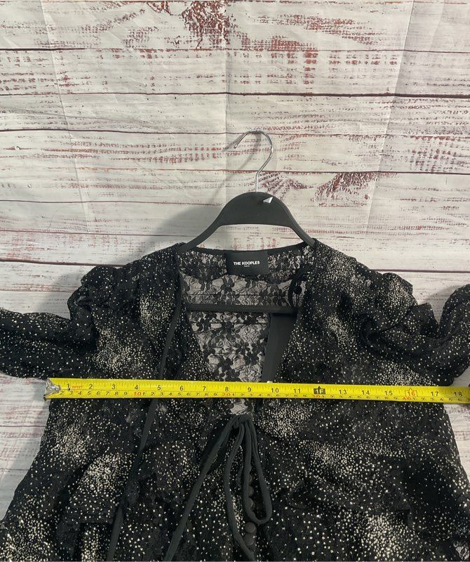 NWT The Kooples Paris Women's Sheer Sparkling Glitter Dress Size 1 Black Silver