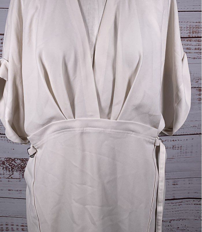 IRO Crepe Danube Belted Pleated Mini Dress Cream 8