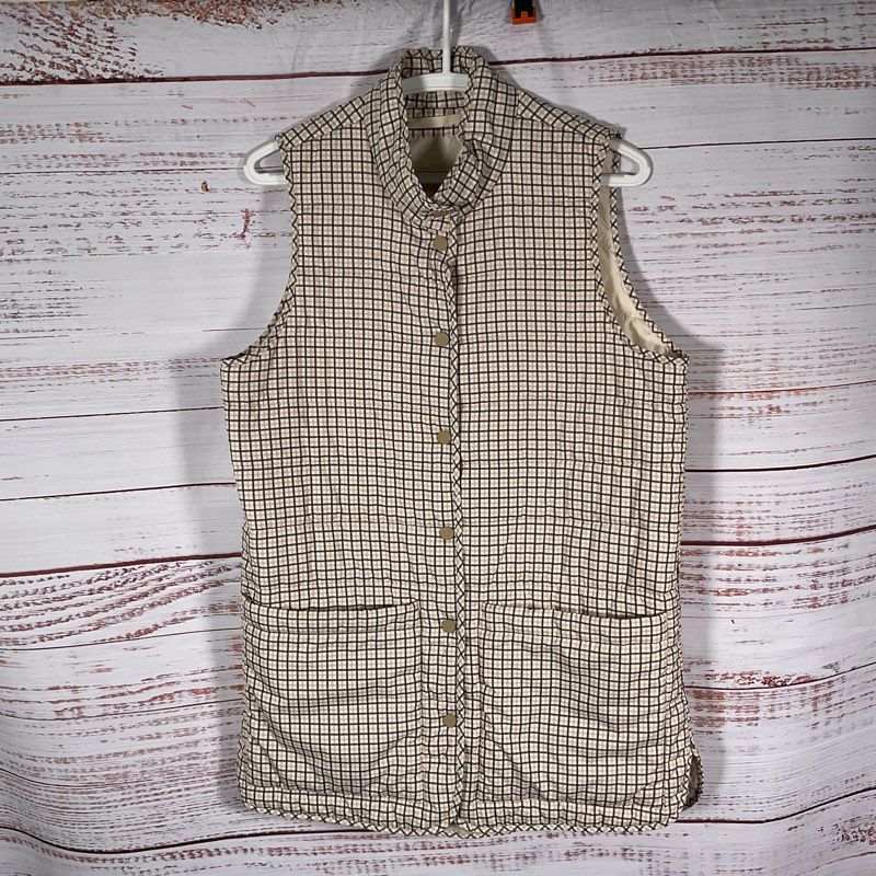 Selected Femme Beige Plaid Full Button Puffer Vest - Size 38