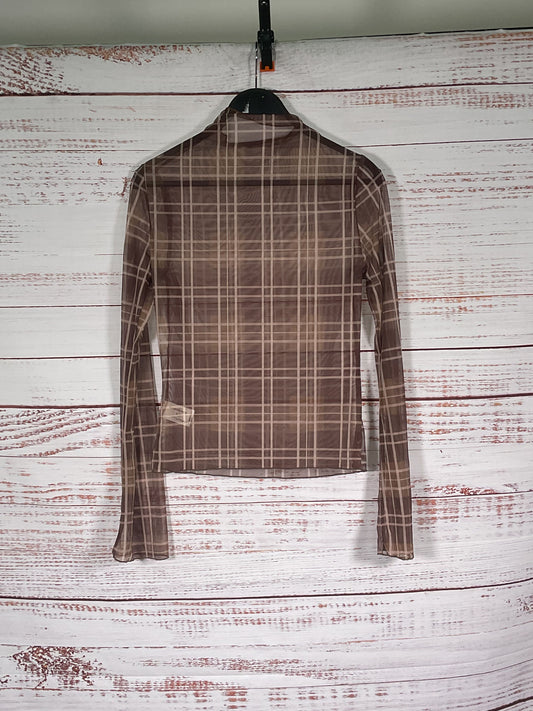 Commense Brown Plaid Sheer Long Sleeve - Size S