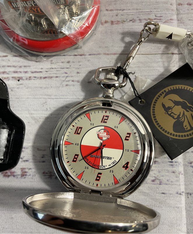 Harley Davidson Sportster Precision Pocket Watch & Eagle Stand By Franklin Mint