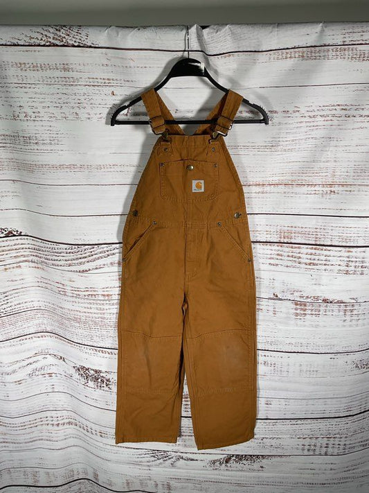 Carhartt Bib Overalls Size 7 Brown Duck Canvas Double Knee Youth