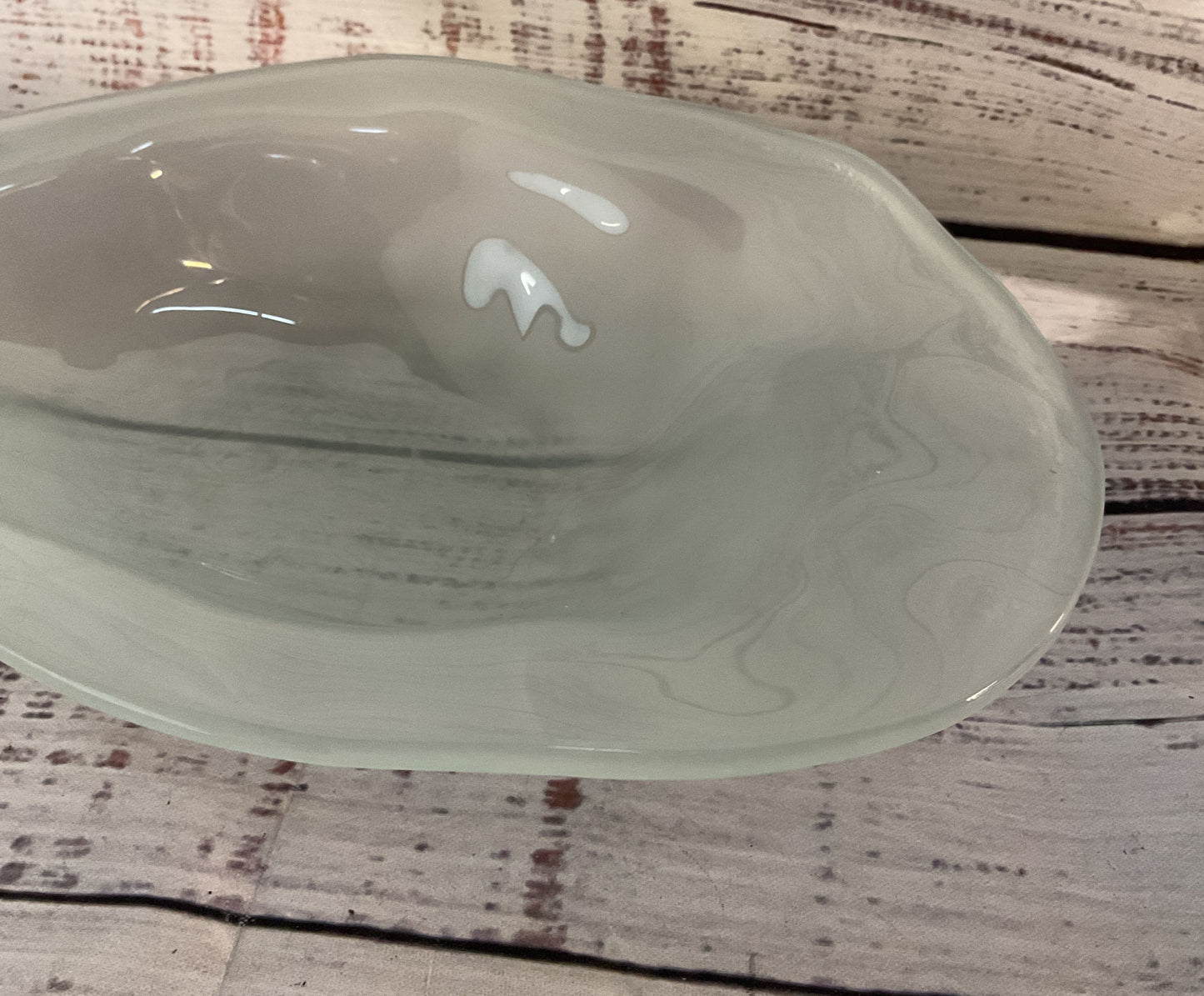 Annieglass Vintage Abalone Frosted Glass Trinket Bowl Aqua