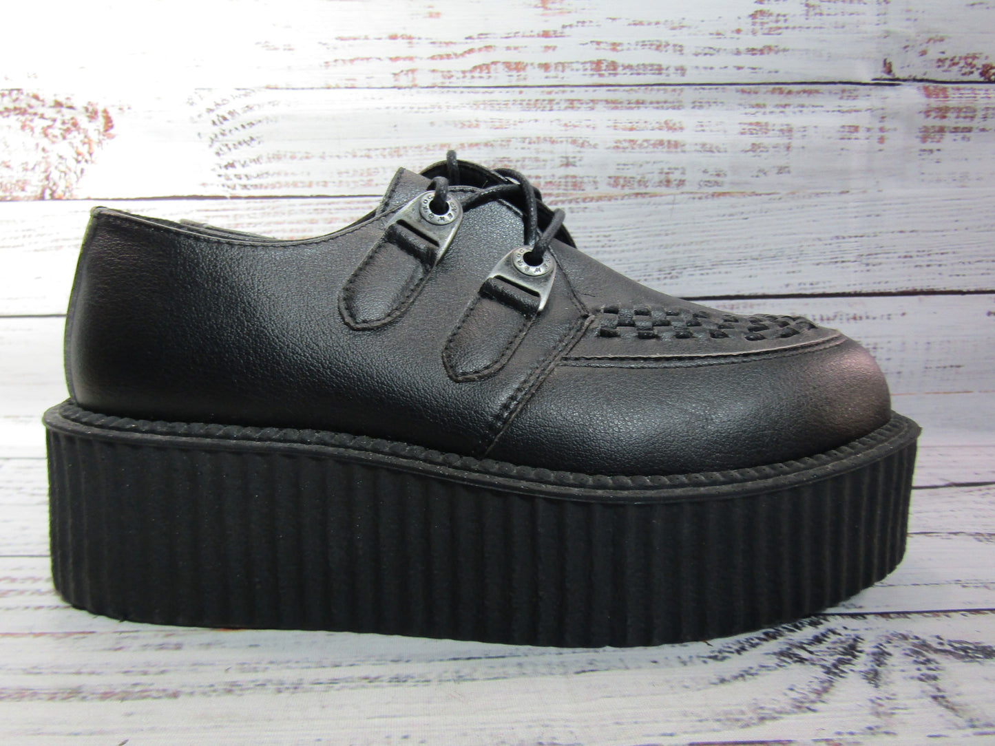 New Rock Creeper Women's Black Faux Leather Platform Oxford Size 7